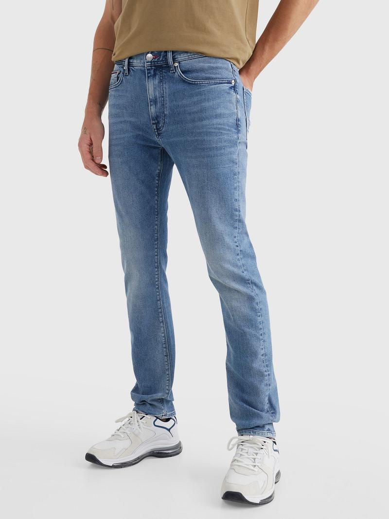 Férfi Tommy Hilfiger Slim Fit Medium Wash Farmer Nadrág Sötétkék | HU 1169FDN